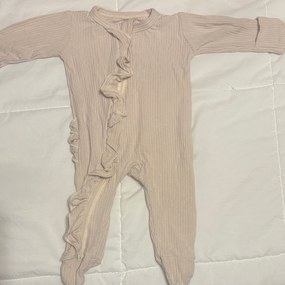 Charming Beige Kids Footie with Ruffles
